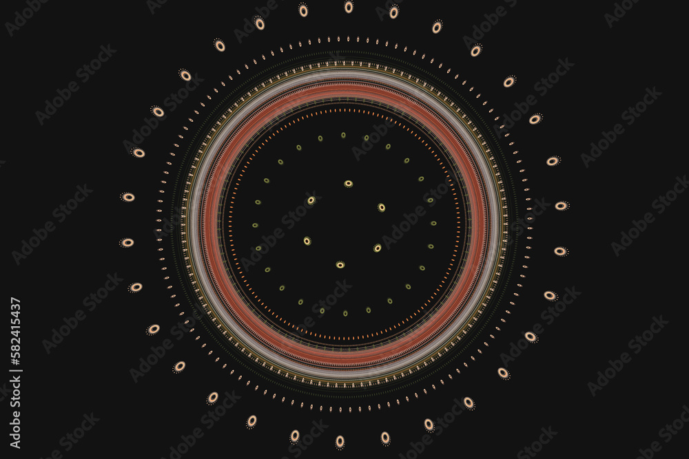 Aufkleber brown round pattern of lines and dots on a black background. abstract fractal 3d rendering