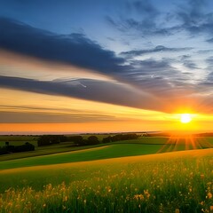Naklejka premium sunset in the field AI