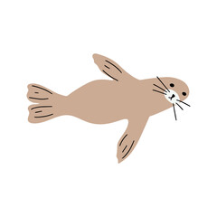 Seal Character sea animal on deep background. Wild life illustration. Underwear world. Vector illustration.