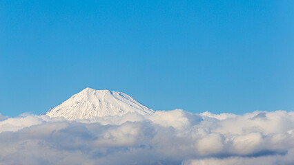 Close up Landscape Of Fuji Mountain with blue sky and cloud  from  Fujinomiya City, Shizuoka, Japan