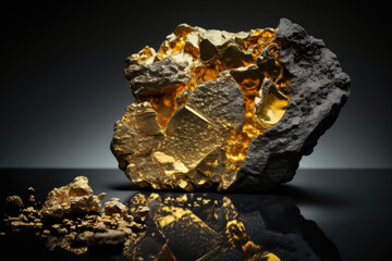Pure gold ore close-up , Big gold nugget from the mine, generative AI