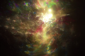 Fototapeta na wymiar Multicolored stardust cloud in black space. Abstract fractal 3D rendering