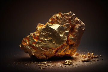 Pure gold ore close-up , Big gold nugget from the mine, generative AI