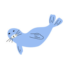 Seal Character sea animal on deep background. Wild life illustration. Underwear world. Vector illustration.