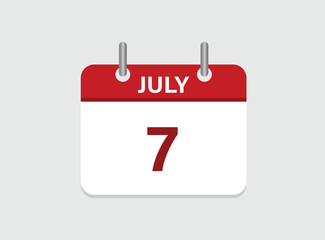 7th July calendar icon. Calendar template for the days of July.