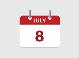 8th July calendar icon. Calendar template for the days of July.