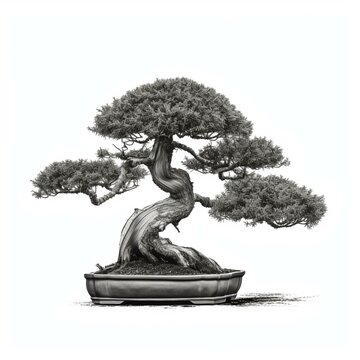 Isolated minimalistic image of a bonsai tree on white background Generative AI