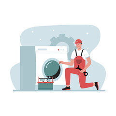 Washing machine repair illustration concept. Illustration for website, landing page, mobile app, poster and banner. Trendy flat vector illustration