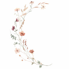 Beautiful floral frame with hand drawn watercolor wild herbs and flowers. Stock illustration. - obrazy, fototapety, plakaty
