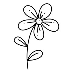 Abstract flower with five petals. Doodle vector black and white illustration.