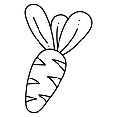 Abstract carrot. Doodle vector black and white illustration.