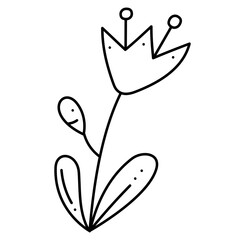 Abstract flower second. Doodle vector black and white illustration.