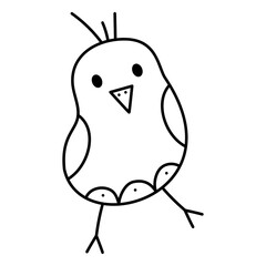 Cute abstract bird sixth. Doodle vector black and white illustration.