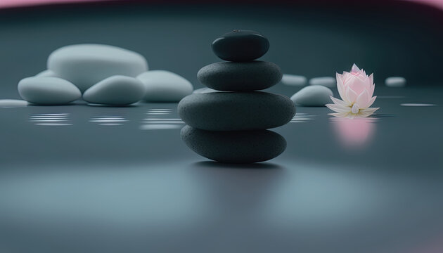 Tower of tranquility: A Spa stone tower with beautiful lotus flower on peaceful atmosphere