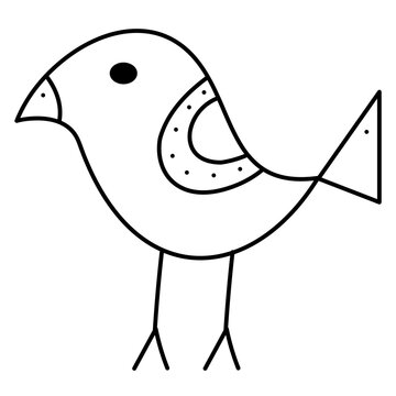 Cute abstract bird second. Doodle vector black and white illustration.