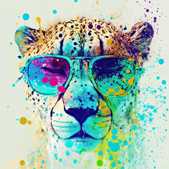 cheetah sunglasses, Psychedelic Illustration. Generative AI