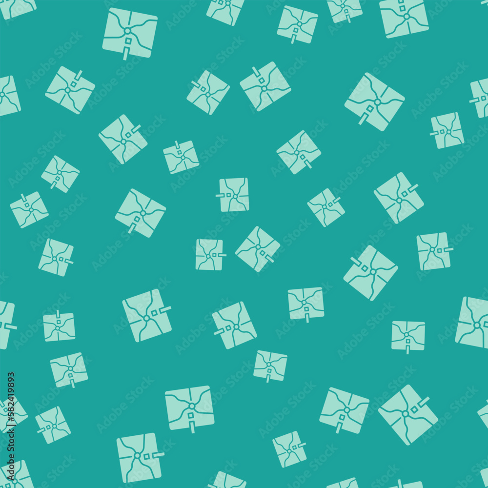 Poster green intersection point icon isolated seamless pattern on green background. vector