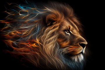 lion burning head portrait