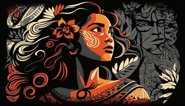 Polynesian art series of a young girl