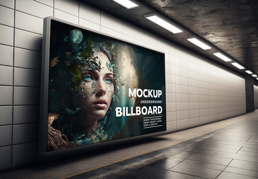 Billboard on a Subway Corridor Wall Mockup. Generative Ai