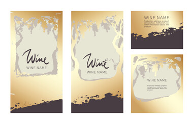 Collection labels for wine. Vector illustration, set of backgrounds with grapes and gold frames.