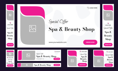 Spa beauty salon shop web set banner template design for social media psots, header and footer banner templates, vector eps 10 file format