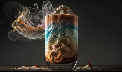  a tall glass filled with liquid next to a pile of cigarettes.  generative ai