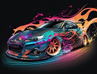 Car for colours | A driving cars through colorful abstract rays imagination picture