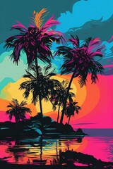 Fototapeta na wymiar Pop Art Island With Coconut tree.Generative Ai