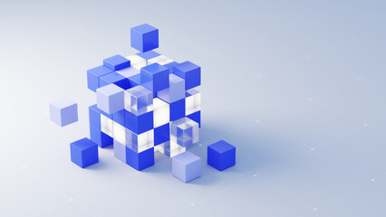 Business teamworkconcept - cube assembling from blocks. 3d rendering