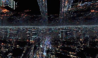  a futuristic city at night with a lot of lights on it.  generative ai