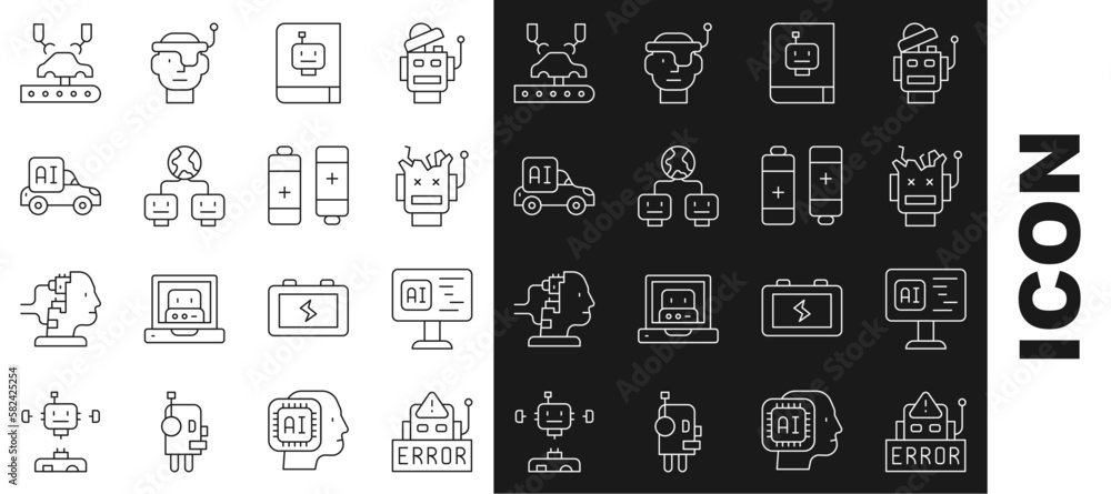 Poster set line error in robot, software, broken, user manual, artificial intelligence, autonomous smart ca
