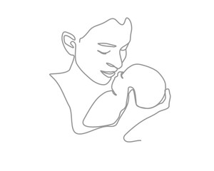 Vector One Line Drawing of a mother and baby