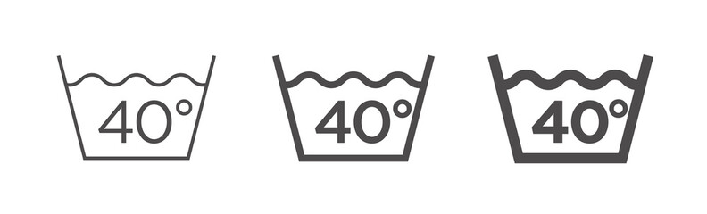 Clothes care icon, 40 degrees COLOURED WASH. International marking of fabric on the label. Set of washing symbol of different thickness.