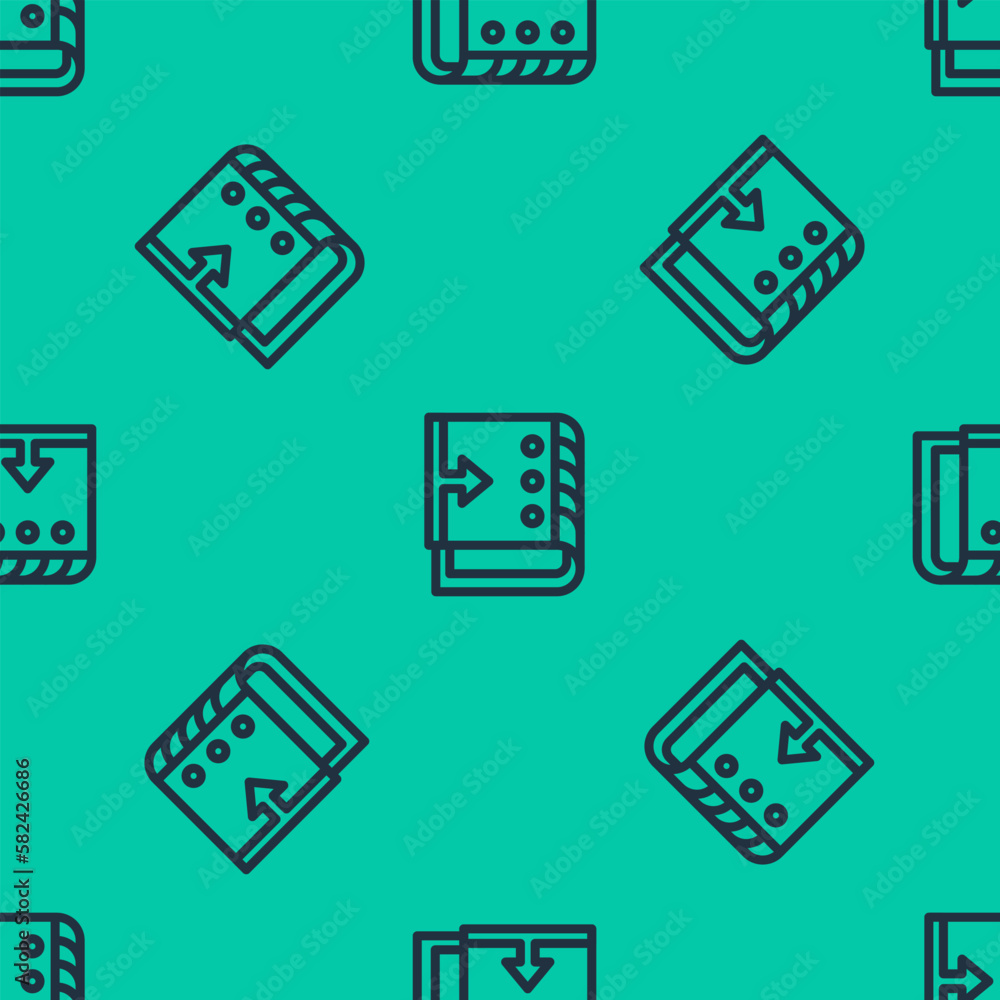 Poster blue line sound mixer controller icon isolated seamless pattern on green background. dj equipment sl