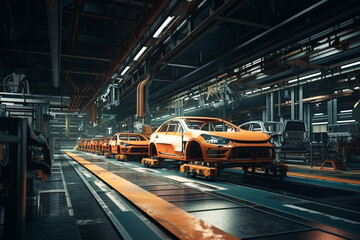 Naklejka na ściany i meble auto assembly line of cars in a factory. Generative AI