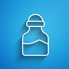 White line Spice in can icon isolated on blue background. Seasoning collection. Spice, condiments in a glass can. Long shadow. Vector
