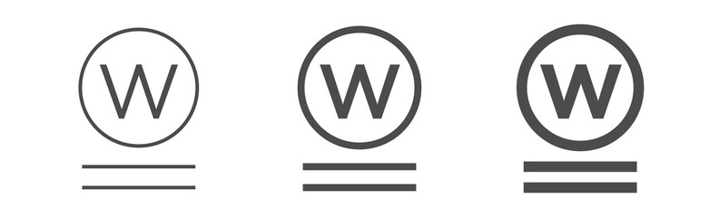 Clothes care icon, VERY MILD PROFESSIONAL WET-CLEANING. International marking of fabric on the label. Set of washing symbol of different thickness.