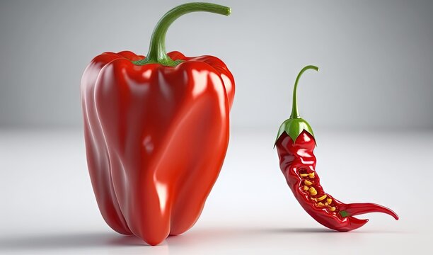  a red chili pepper and a red pepper pepper on a white surface.  generative ai