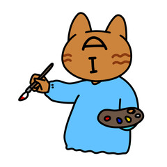 お絵かきをする猫型人工知能（茶トラ）