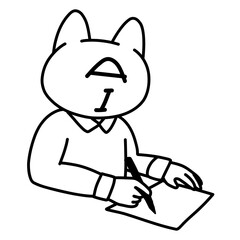 文章を書く猫型人工知能（線画）