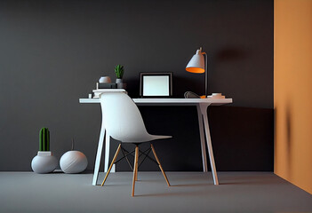 Stylish workspace with computer mockup screen on home or studio, AI Generated - obrazy, fototapety, plakaty