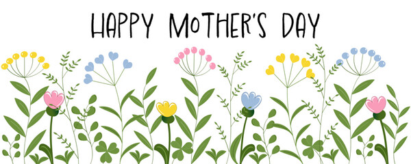 Einen schönen Muttertag. Banner für Grüße zum Muttertag mit Kräutern und Blumen in Pastellfarben.