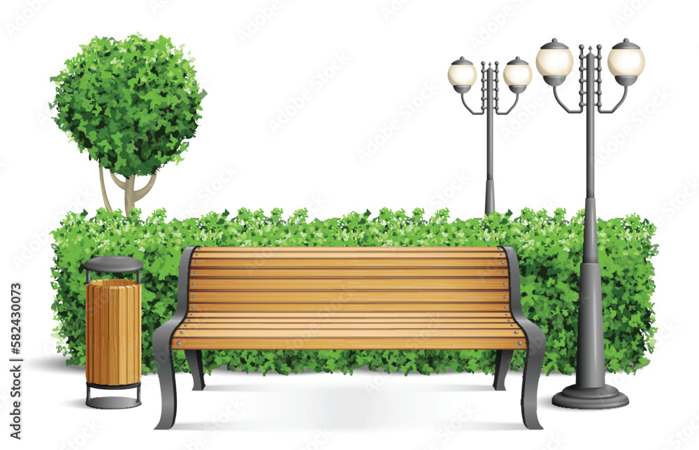 Canvas Prints realistic wooden park bench composition