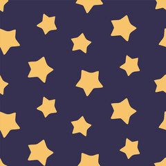 Obraz premium Big yellow stars, starry sky seamless pattern on blue background. Hand drawn vector illustration. Scandinavian style flat design. Concept kids textile, fashion print, bedroom wallpaper, package.