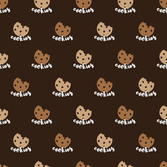 Delicious Snack Chocolate Chip Cookies Vector Graphic Seamless Pattern