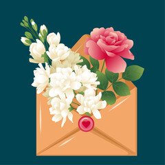 A letter with flowers and a red heart on it vector