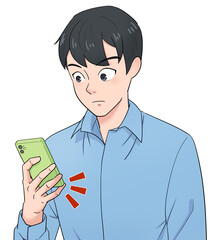 スマホを小指で支えながら持つ男性