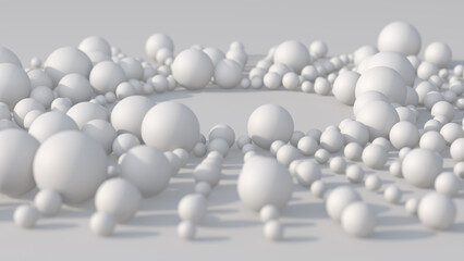 Circles with white balls. Abstract illustration, 3d render, close-up.