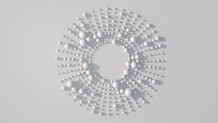 Circles with white balls. Abstract illustration, 3d render.